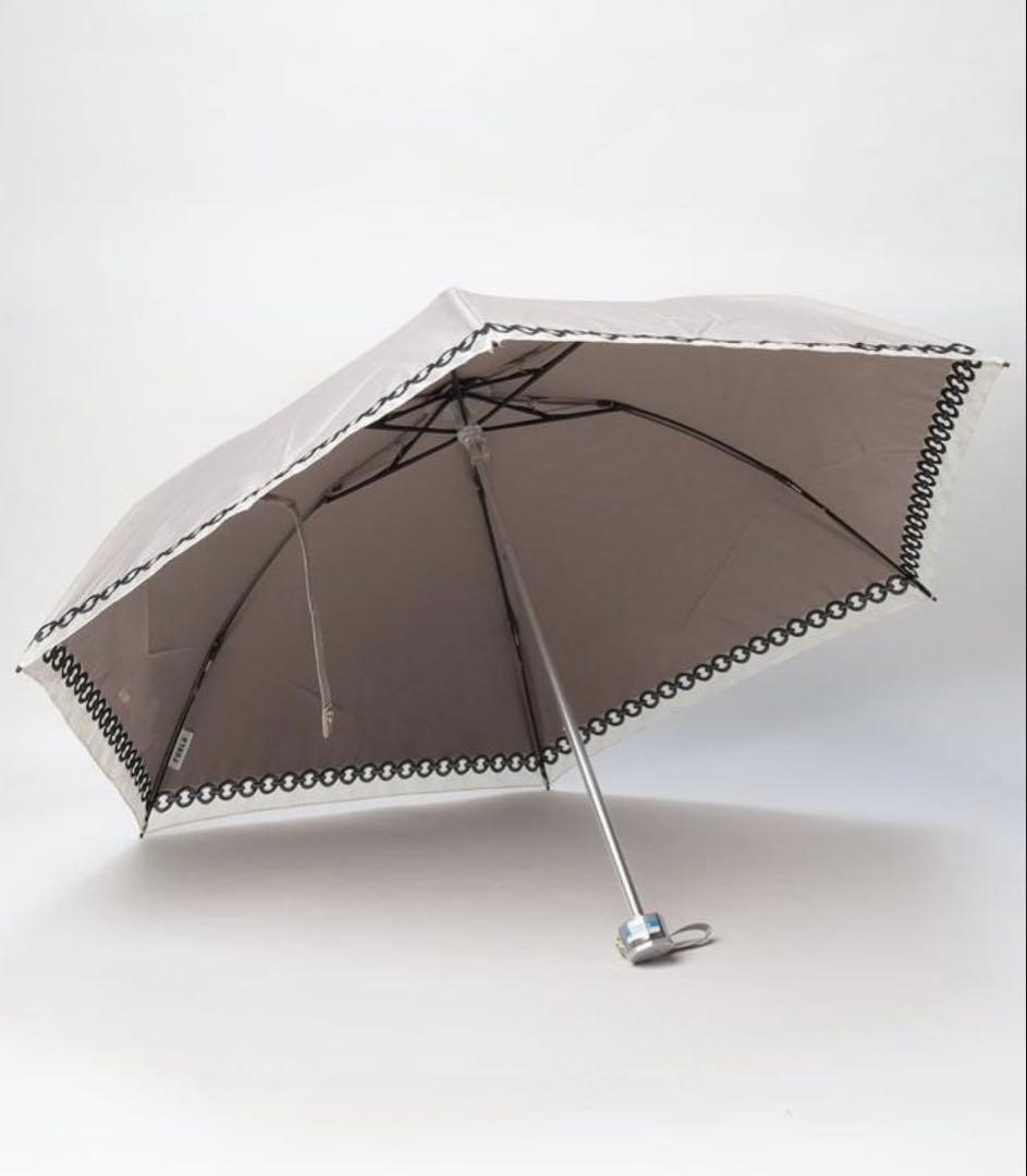 新品★フルラ★FURLAオーガンジーチェーン刺繍 晴雨兼用折りたたみ傘★グレー