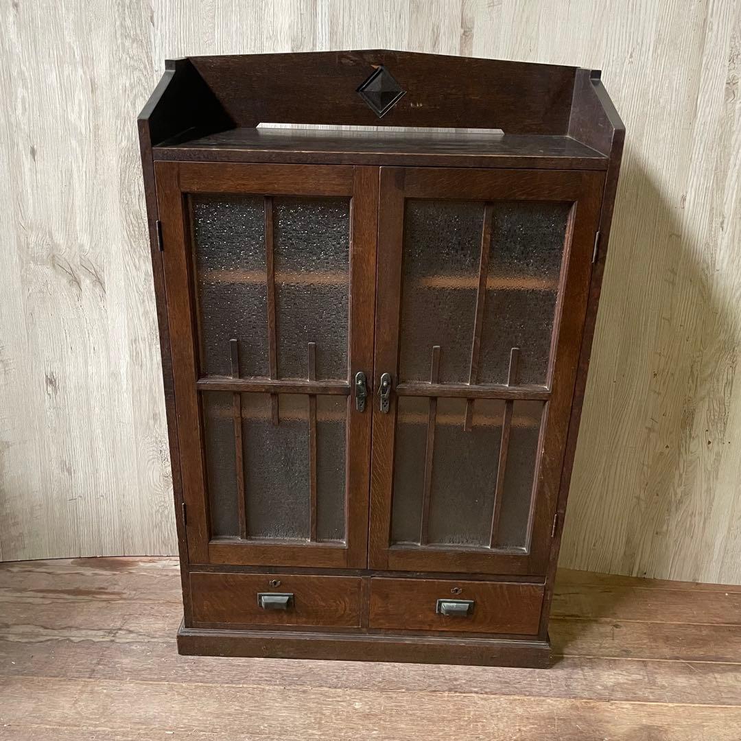 アンティーク ガラス戸棚 キャビネット 飾り棚 古家具 骨董棚 和製アンティーク