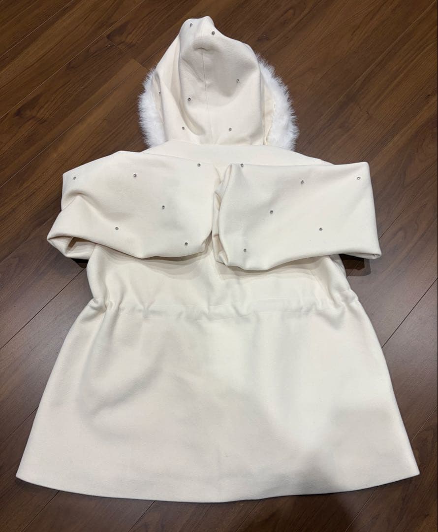 Nice Claupフードフェイクファービジューミドルコート