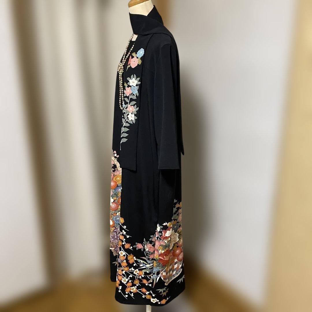 おばちゃん 《LL 124cm》黒留袖リメイク ヨーク切り替え 七分袖