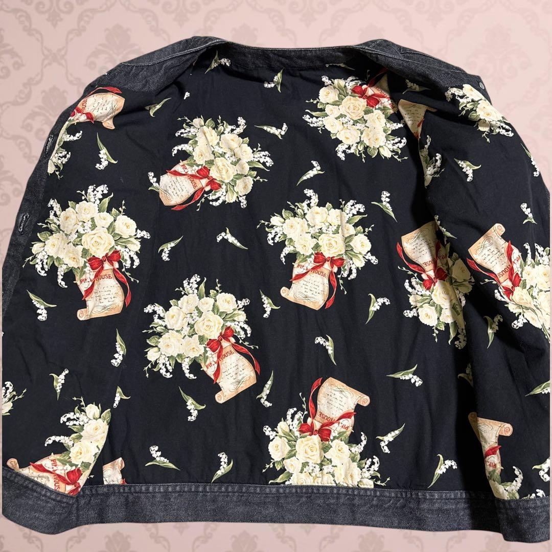 PINK HOUSE 【美品】L　デニム　ジャケット　ブラック　花柄　綿100%