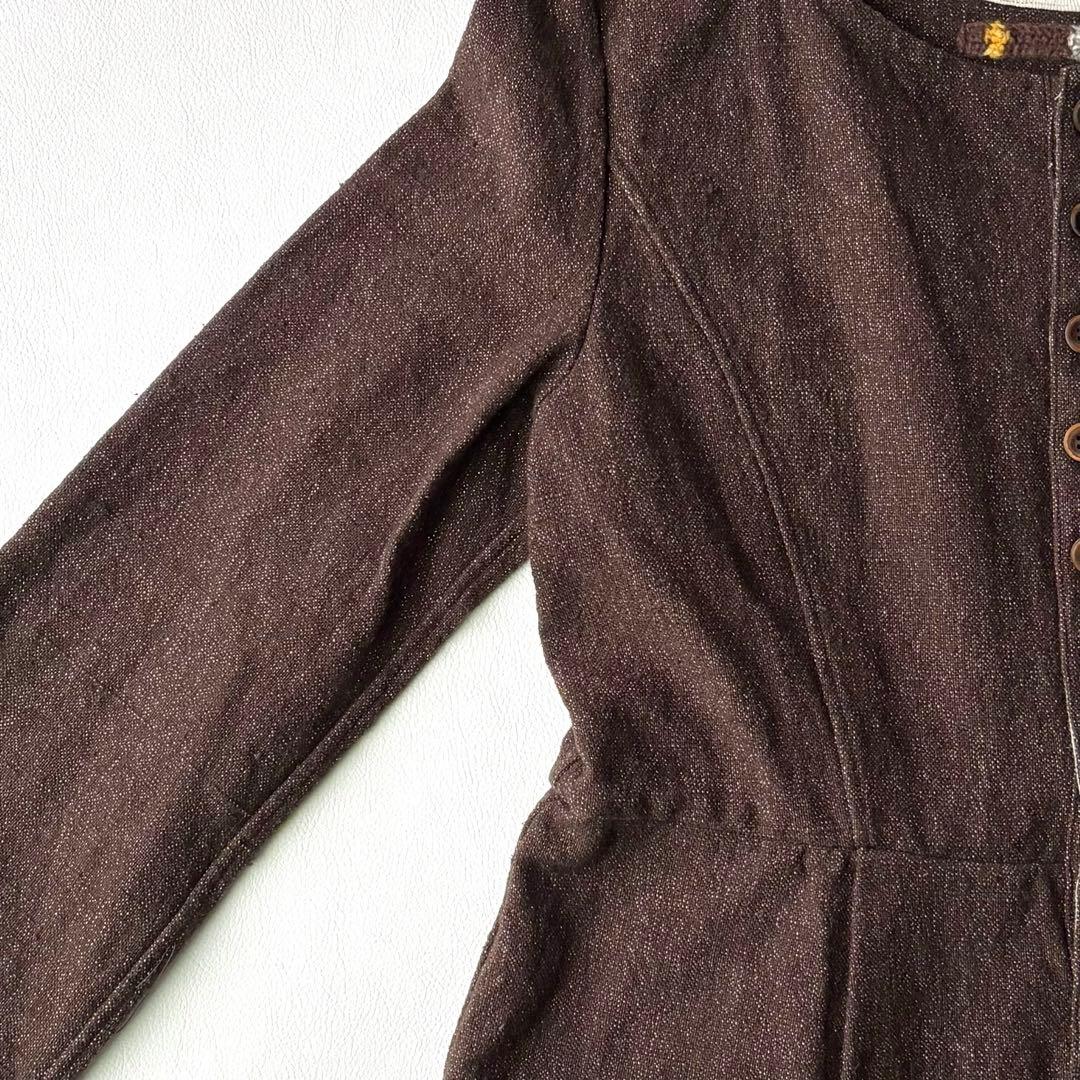 45R ヘビーコットンノーカラーワンピース　ギャザー　ブラウンミックス