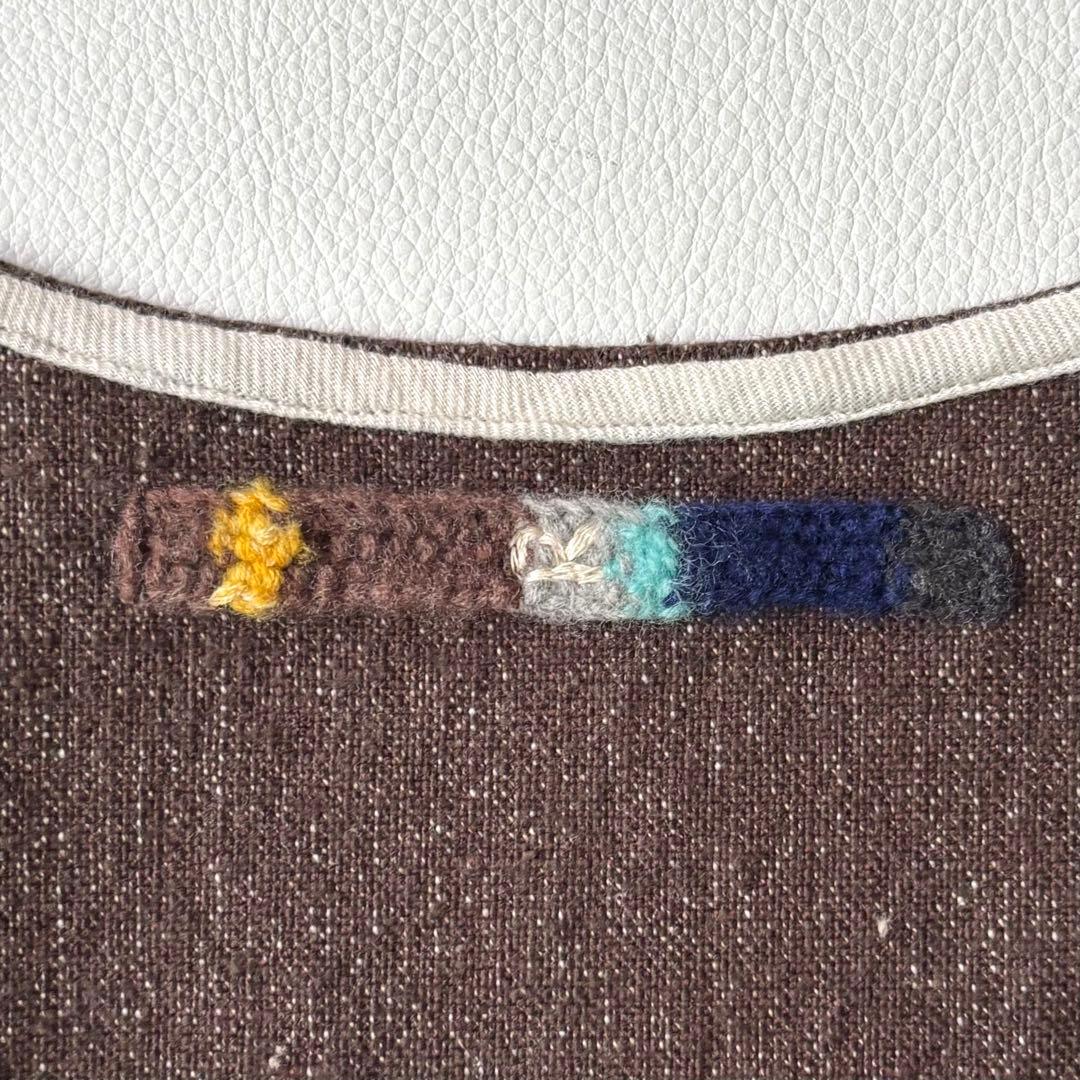 45R ヘビーコットンノーカラーワンピース　ギャザー　ブラウンミックス