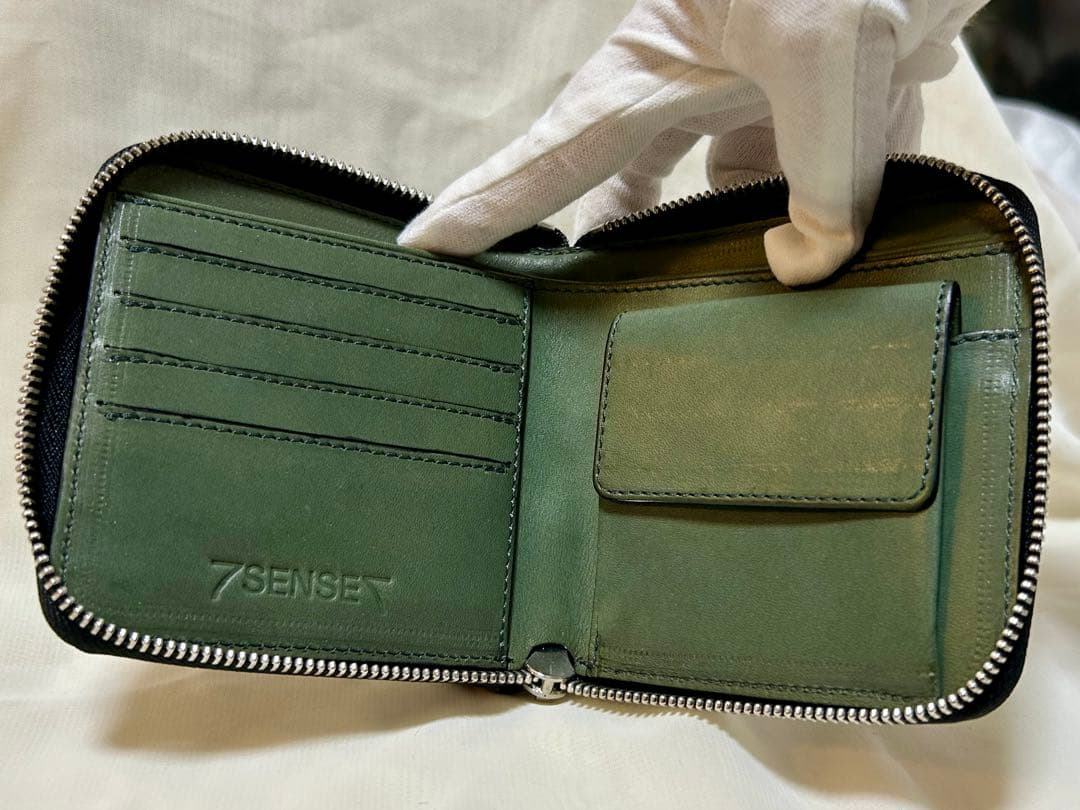 【新品未使用】7SENSE クロコダイル・ラウンドジップ二折財布 グリーン