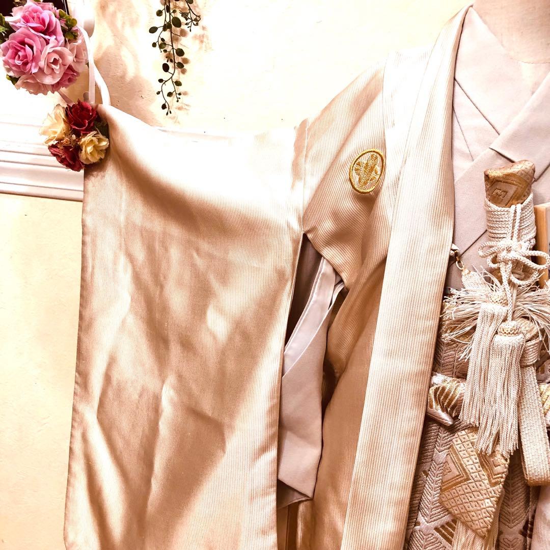 七五三 五歳京都御曹司御用達誂え‼️オフホワイト紋付アンサンブル格上安心フルセット