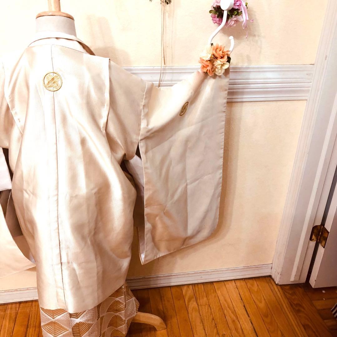 七五三 五歳京都御曹司御用達誂え‼️オフホワイト紋付アンサンブル格上安心フルセット