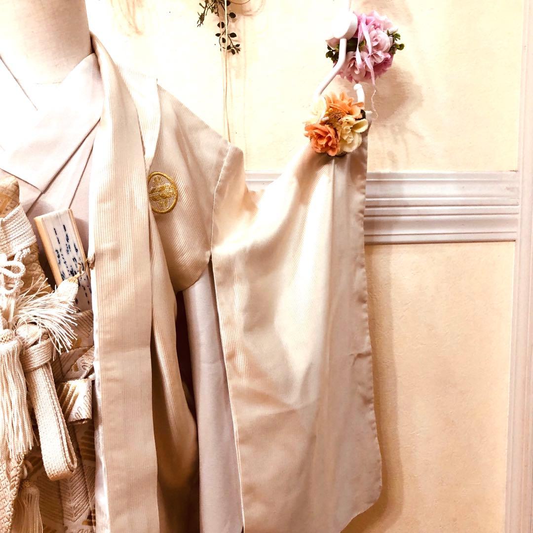 七五三 五歳京都御曹司御用達誂え‼️オフホワイト紋付アンサンブル格上安心フルセット