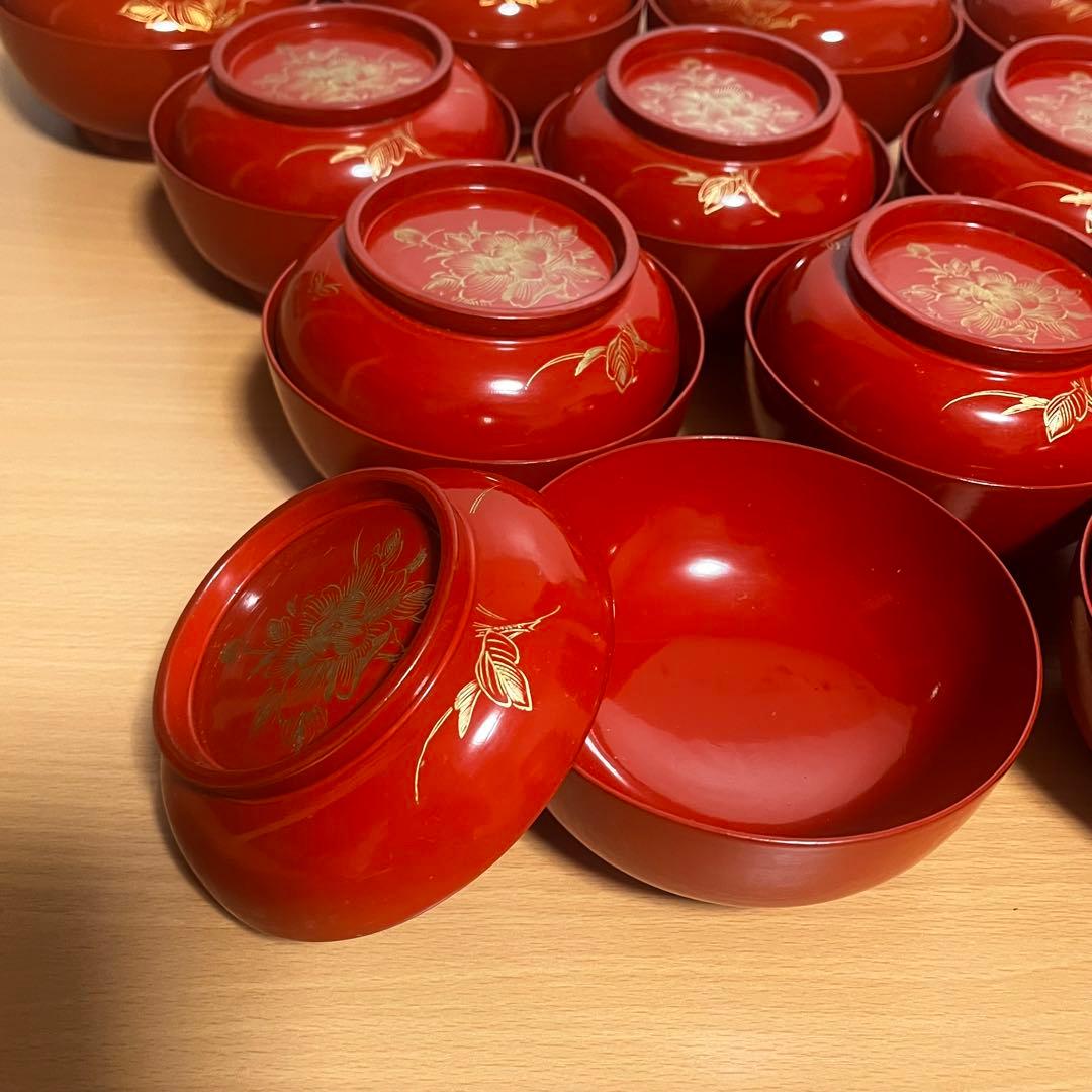 明治・大正期　骨董　吸い物椀　木製　漆器　お椀19客　古道具