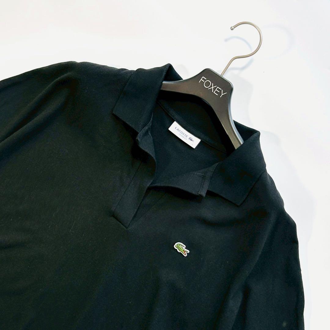 美品 ラコステ リラックスフィットピケポロシャツ ブラック コットン L