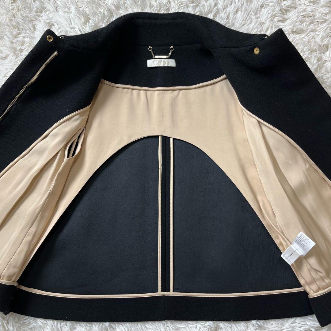 美品　クロエ　ジップアップケープ　ポンチョ　ブラック　ウール　34