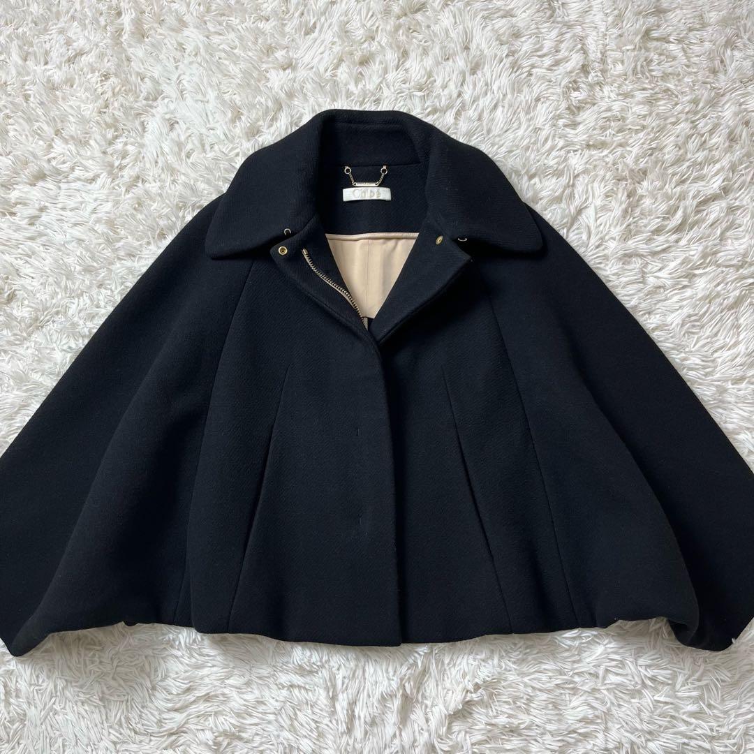 美品　クロエ　ジップアップケープ　ポンチョ　ブラック　ウール　34