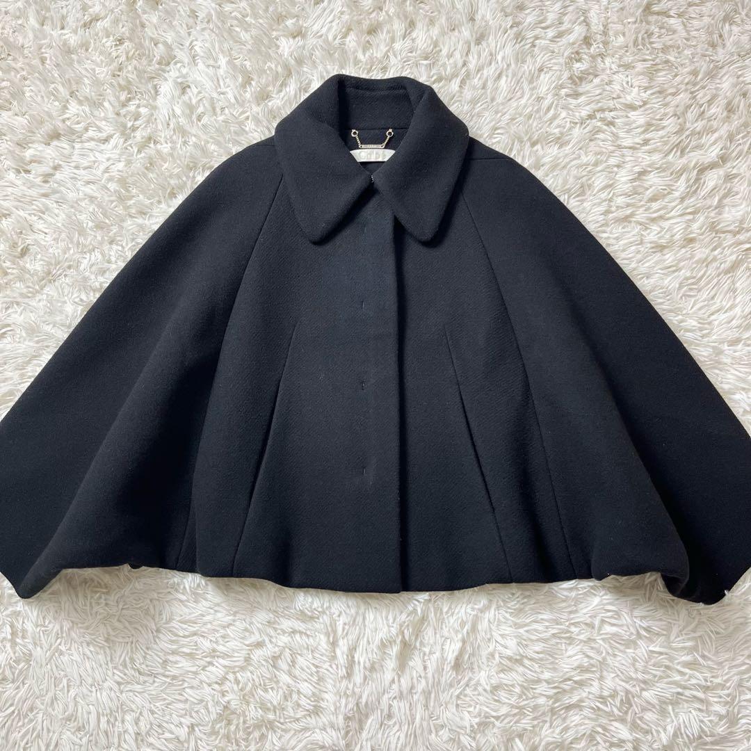 美品　クロエ　ジップアップケープ　ポンチョ　ブラック　ウール　34