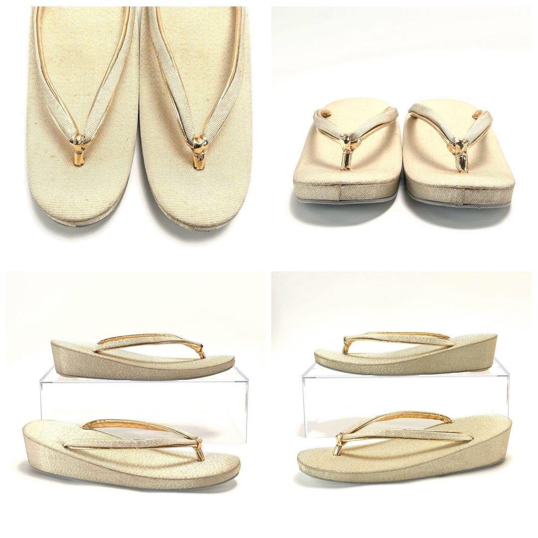 ⑥創作 御誂 和装用バッグ 草履 2点セット 和装履物 ゴールド系 レディース