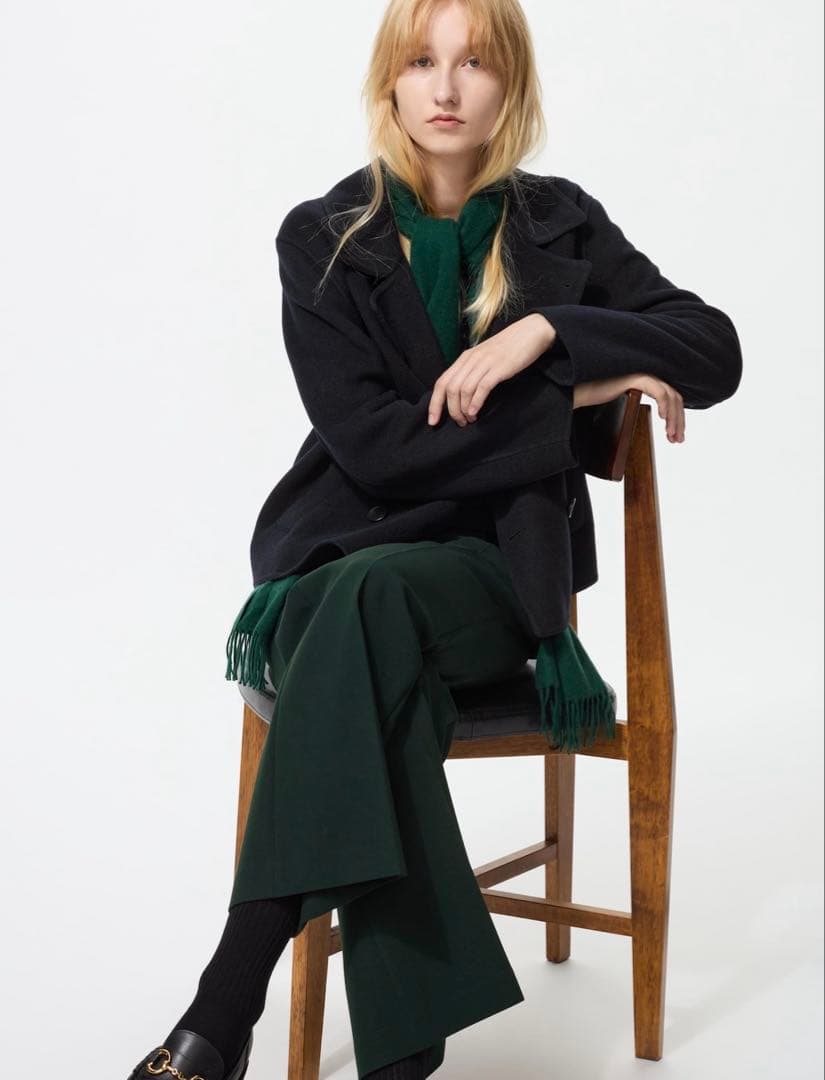 UNIQLO ダブルフェイスショートコートリラックスフィット ネイビー S