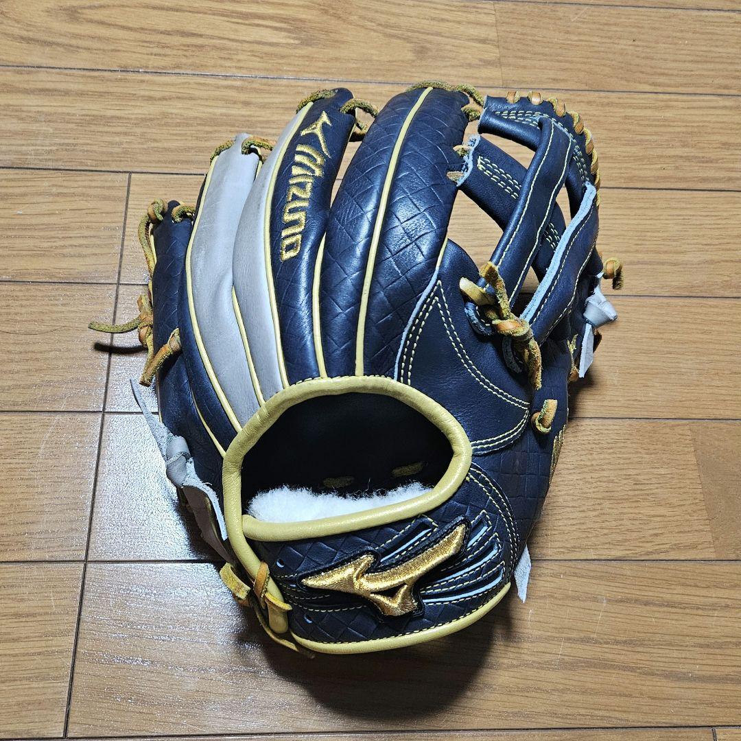 ミズノプロ　軟式用グローブ ネイビー/ゴールド 　　　　　　内野手用