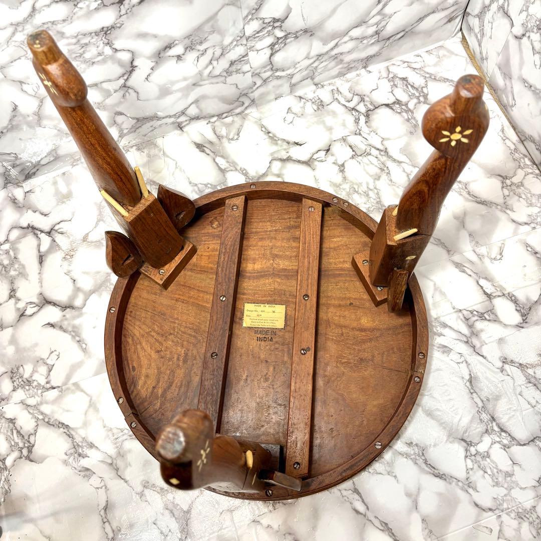 インド製 インディアンローズウッド　天然素材　 象嵌細工 サイドテーブル 3本脚