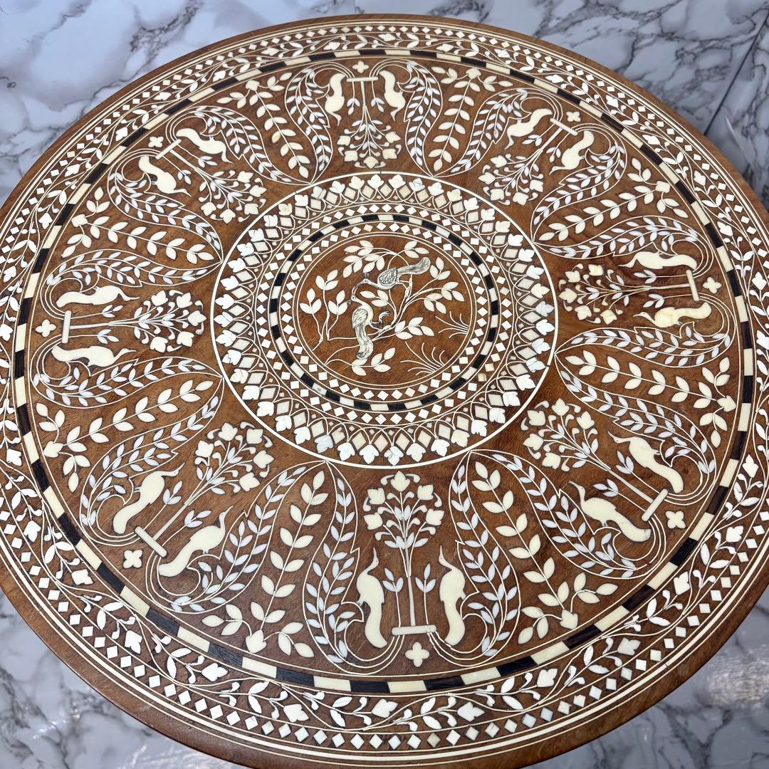 インド製 インディアンローズウッド　天然素材　 象嵌細工 サイドテーブル 3本脚