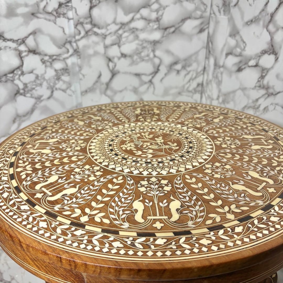 インド製 インディアンローズウッド　天然素材　 象嵌細工 サイドテーブル 3本脚