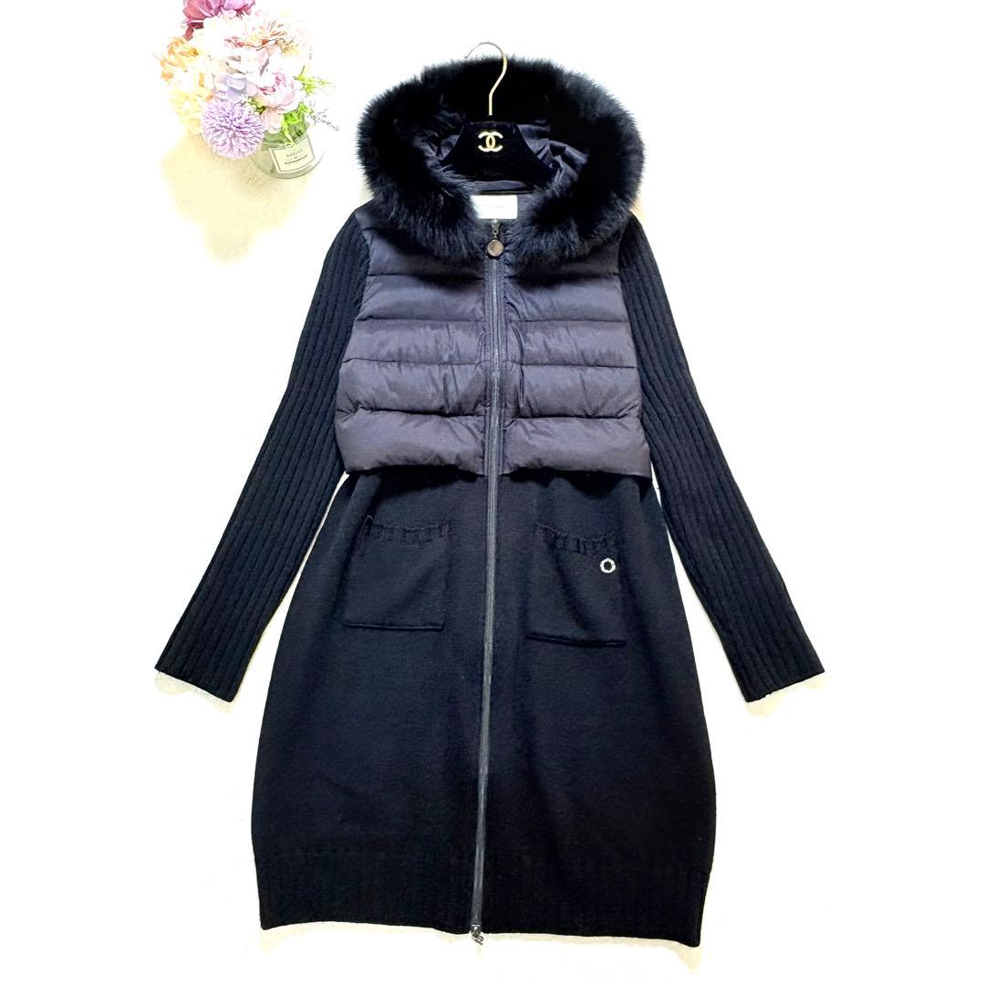 MISS J ミスジェイ ブルーフォックスファー ダウン×ニットコート 38