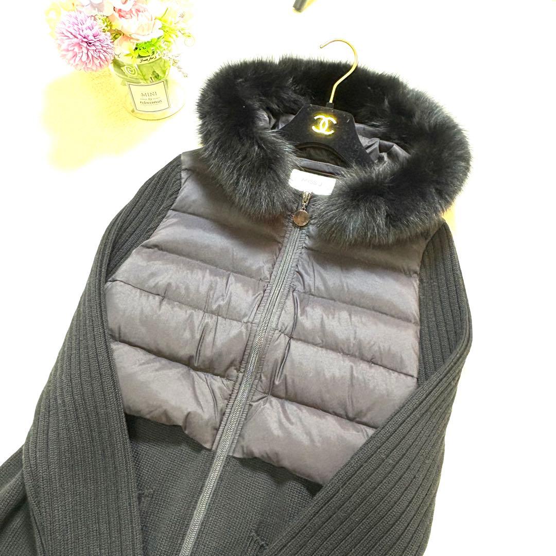 MISS J ミスジェイ ブルーフォックスファー ダウン×ニットコート 38