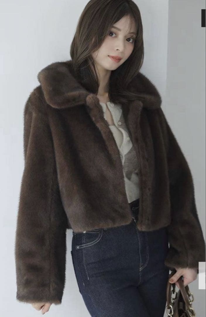 スナイデル ステンカラーショートファーコートジャケット BRW 0サイズ