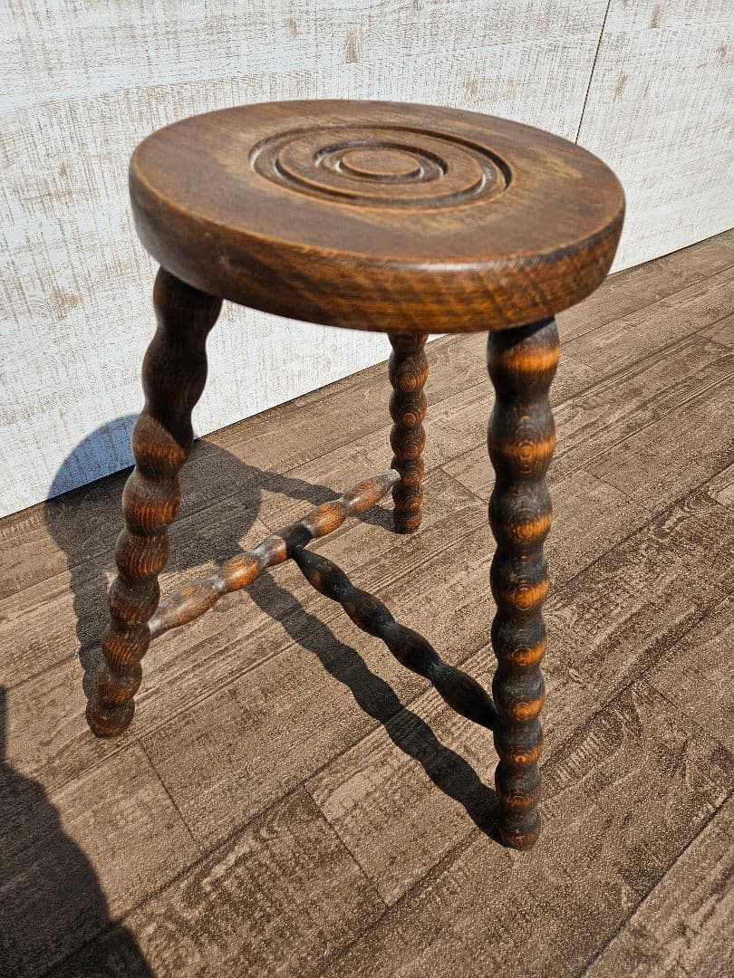 フランスアンティーク 木製 ウッドスツール ボビンレッグ 花台 飾り台 ドール