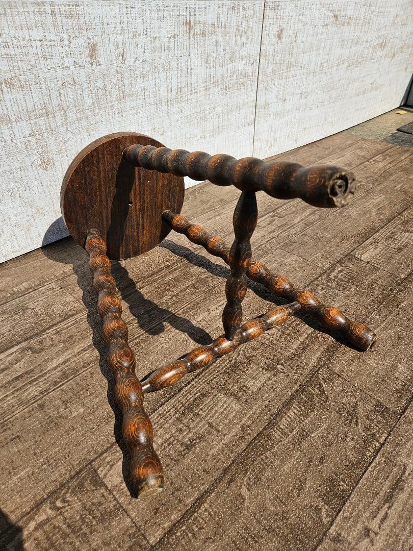 フランスアンティーク 木製 ウッドスツール ボビンレッグ 花台 飾り台 ドール