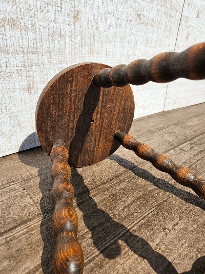 フランスアンティーク 木製 ウッドスツール ボビンレッグ 花台 飾り台 ドール