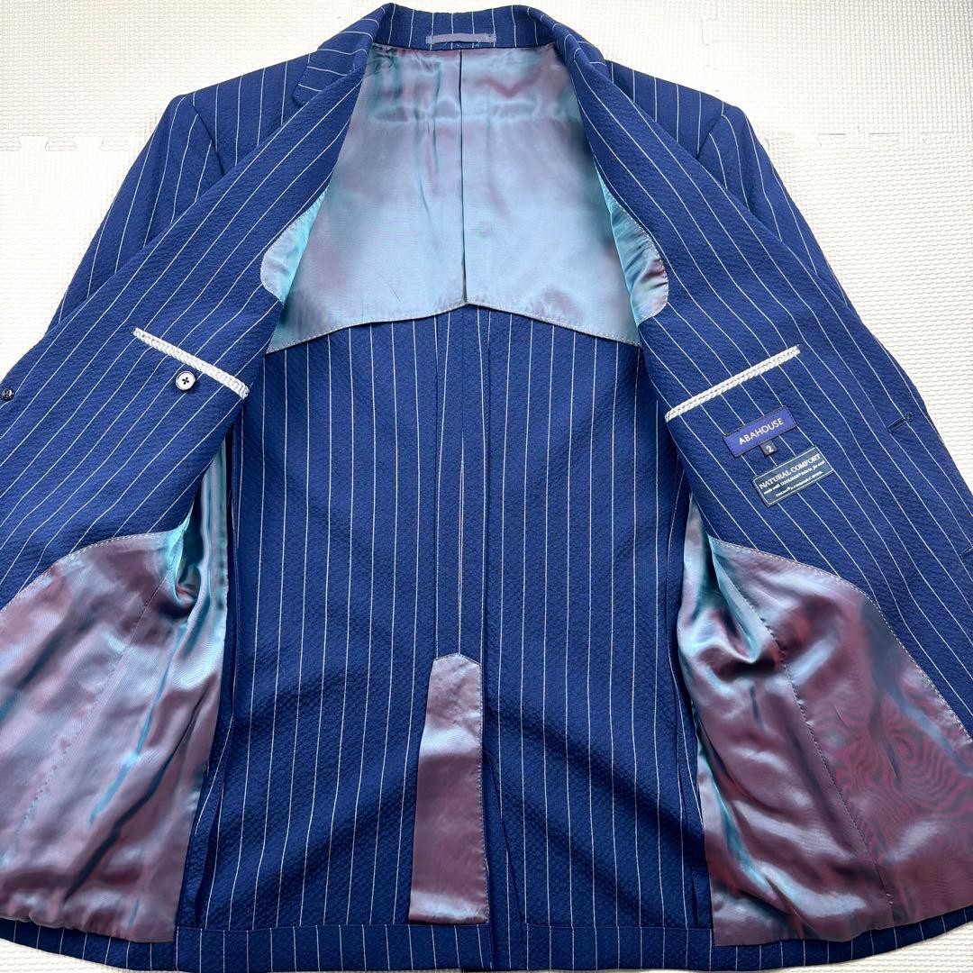 美品　アバハハウス　セットアップ　シアサッカー　シェルボタン　ストライプ　ブルー