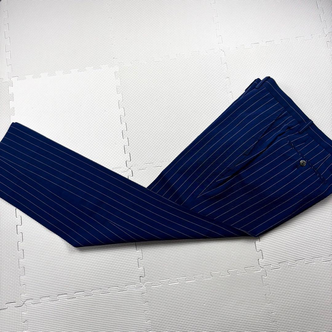 美品　アバハハウス　セットアップ　シアサッカー　シェルボタン　ストライプ　ブルー