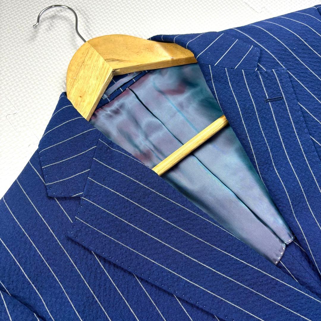 美品　アバハハウス　セットアップ　シアサッカー　シェルボタン　ストライプ　ブルー