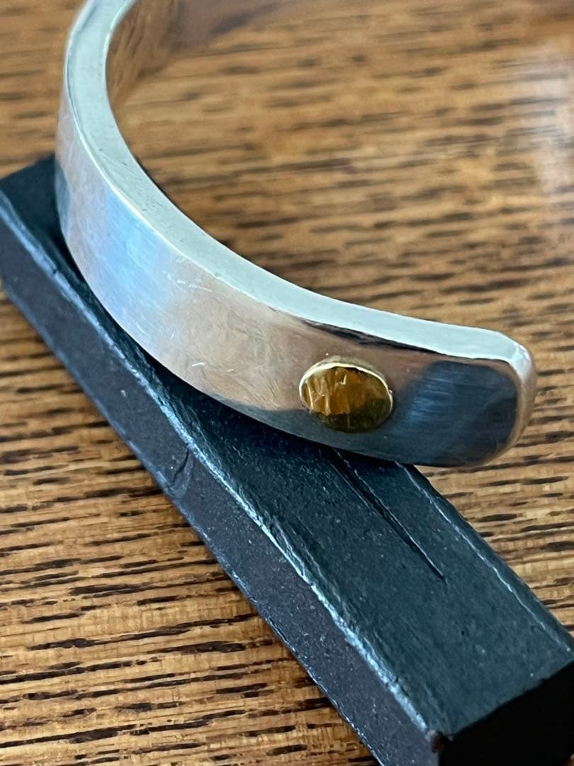 市松　シルバーバングル　ワンポイントゴールド