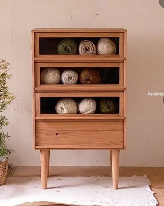 脚付ガラス 引出しのチェスト 国産天然木無垢材