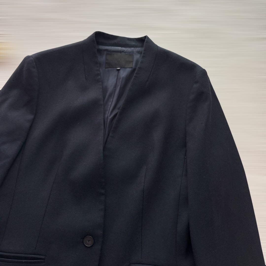 美品 ICB スカートスーツ ノーカラージャケット ストレッチ XL