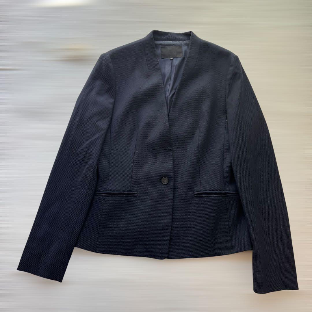 美品 ICB スカートスーツ ノーカラージャケット ストレッチ XL