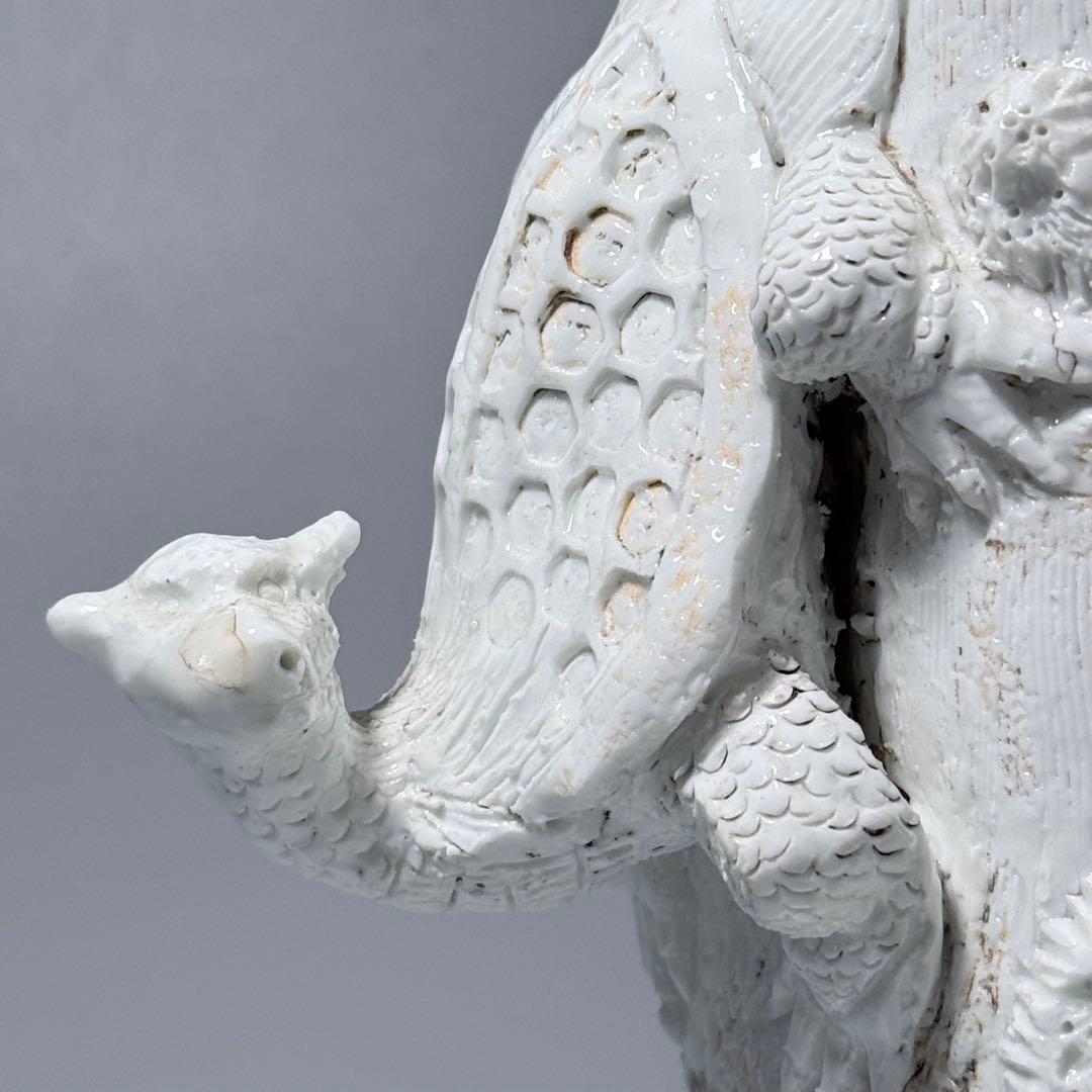 魯*人様 江戸後期　平戸焼　白磁玄武竹形花器　共箱　迫力の造形美　大珍品　蒐集家