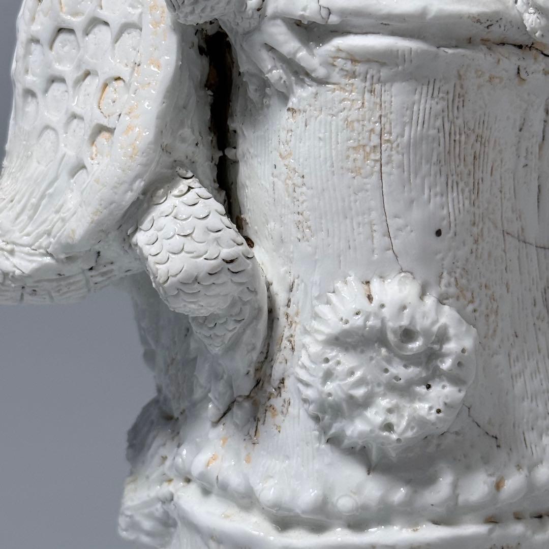 魯*人様 江戸後期　平戸焼　白磁玄武竹形花器　共箱　迫力の造形美　大珍品　蒐集家