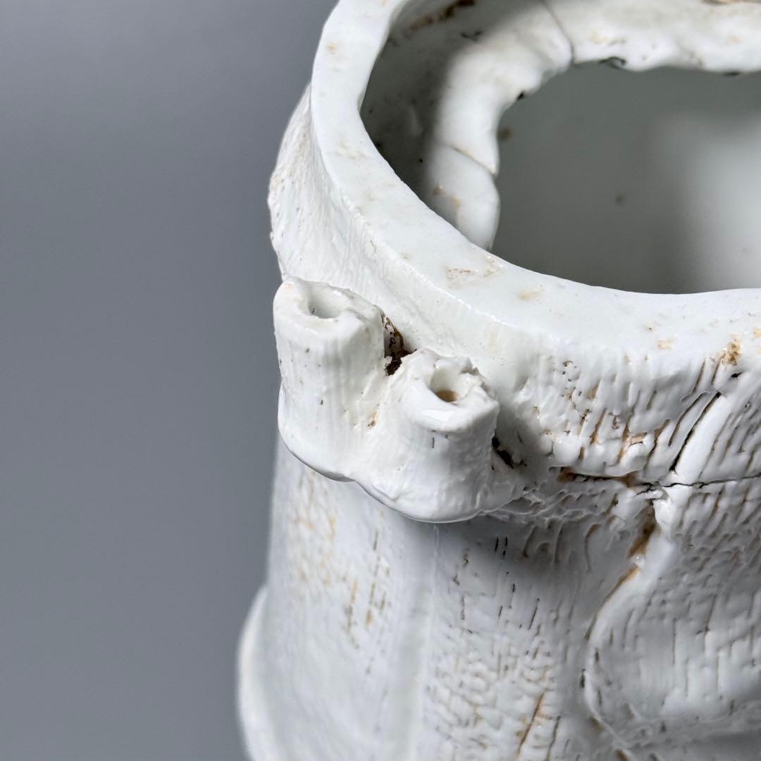 魯*人様 江戸後期　平戸焼　白磁玄武竹形花器　共箱　迫力の造形美　大珍品　蒐集家