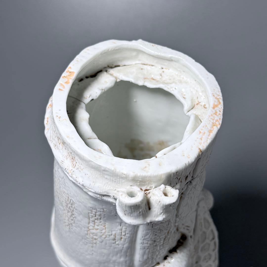 魯*人様 江戸後期　平戸焼　白磁玄武竹形花器　共箱　迫力の造形美　大珍品　蒐集家