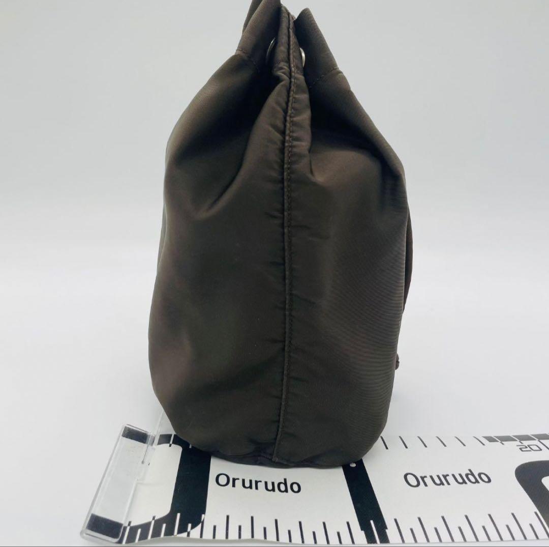 PRADA プラダ 巾着　三角プレート ポーチ カーキ系 ナイロン