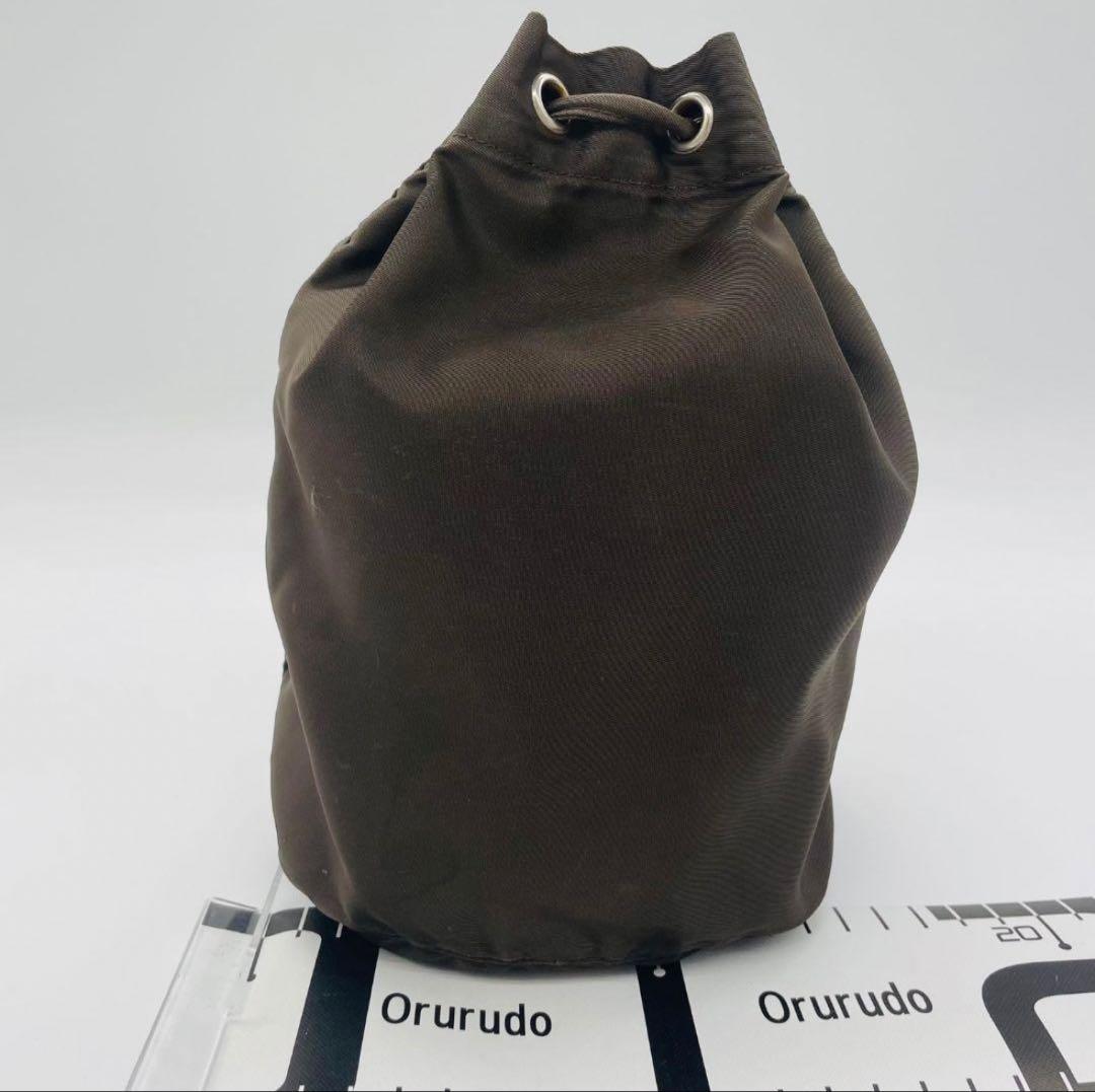 PRADA プラダ 巾着　三角プレート ポーチ カーキ系 ナイロン