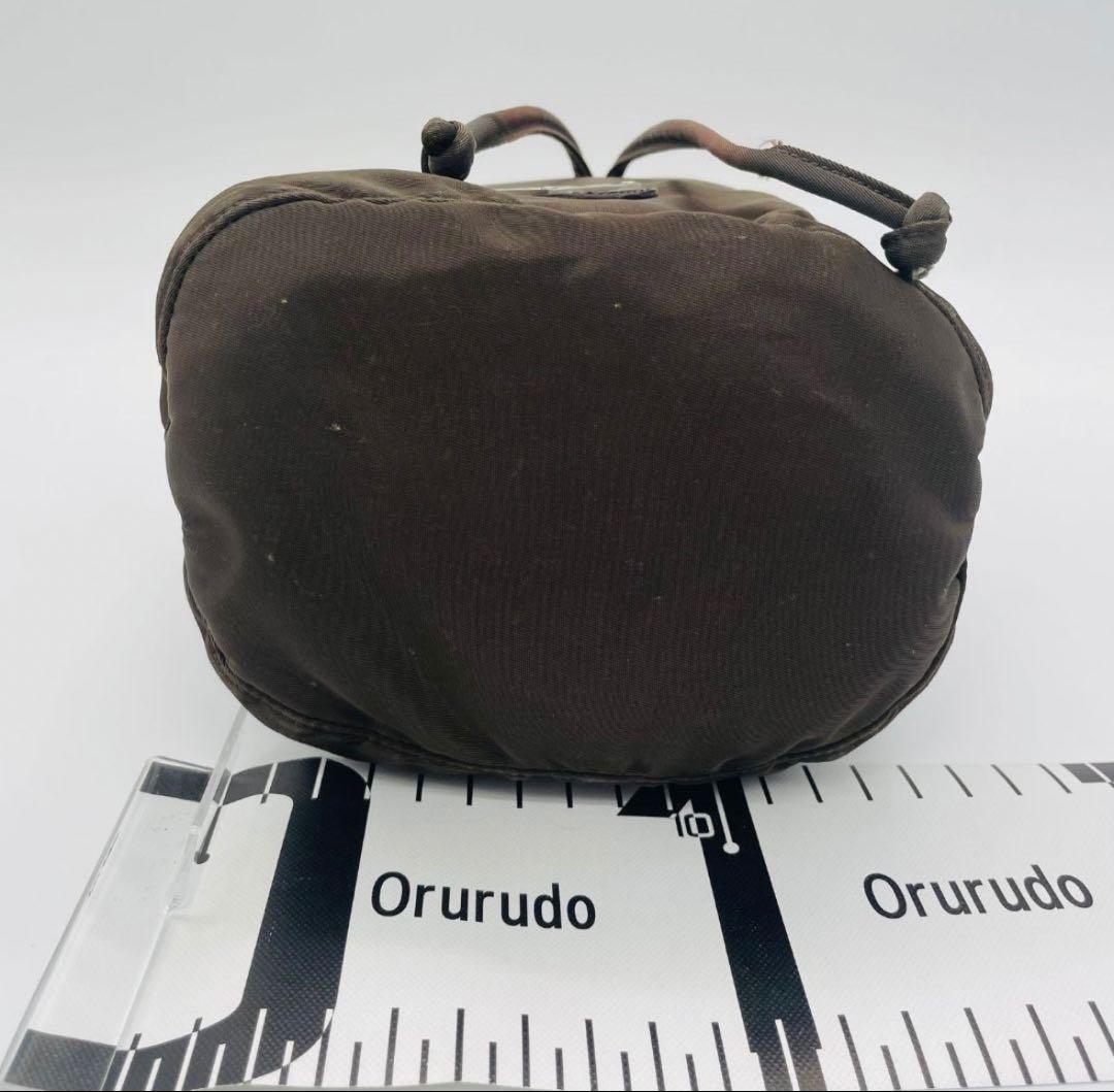 PRADA プラダ 巾着　三角プレート ポーチ カーキ系 ナイロン