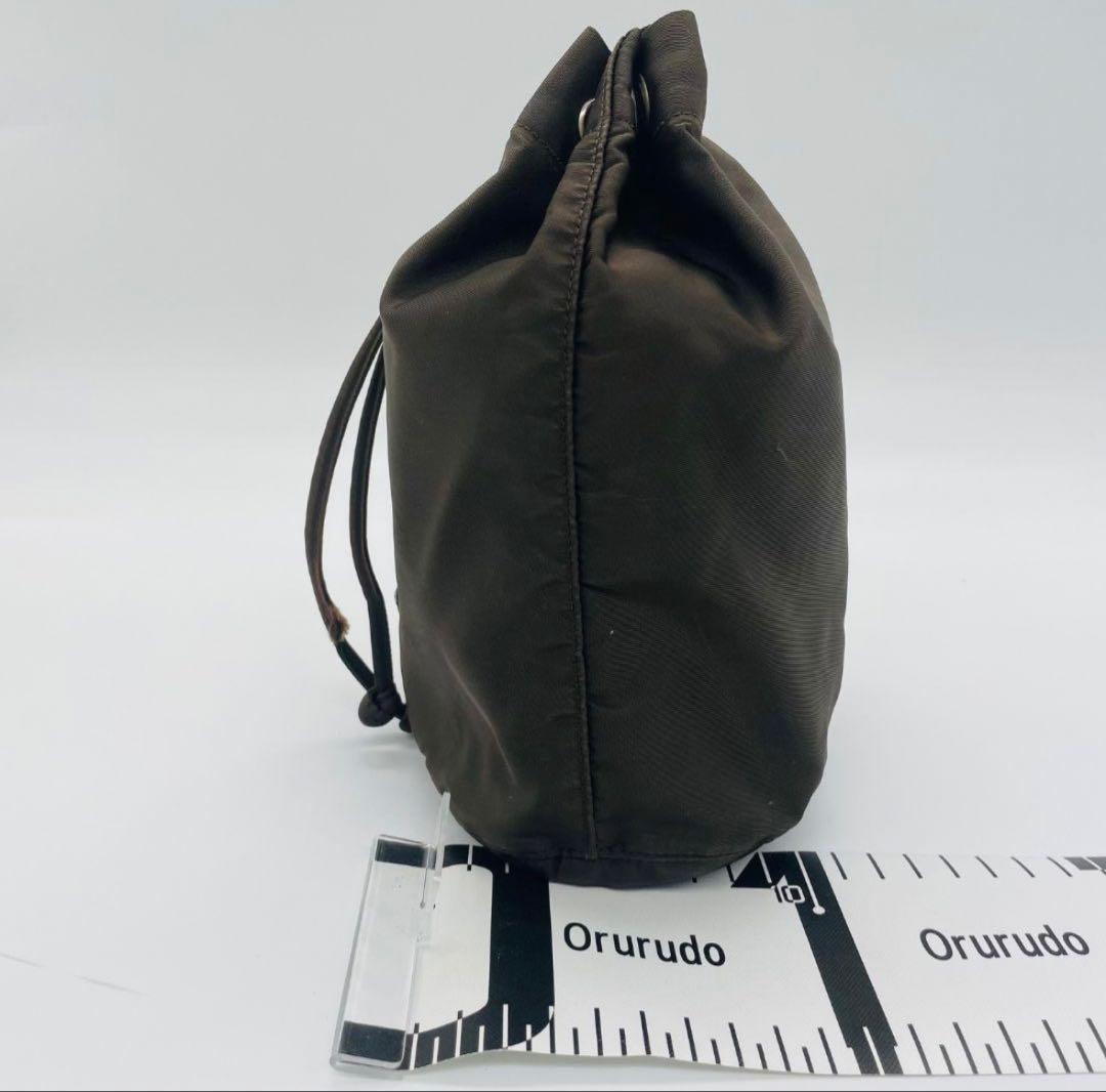 PRADA プラダ 巾着　三角プレート ポーチ カーキ系 ナイロン