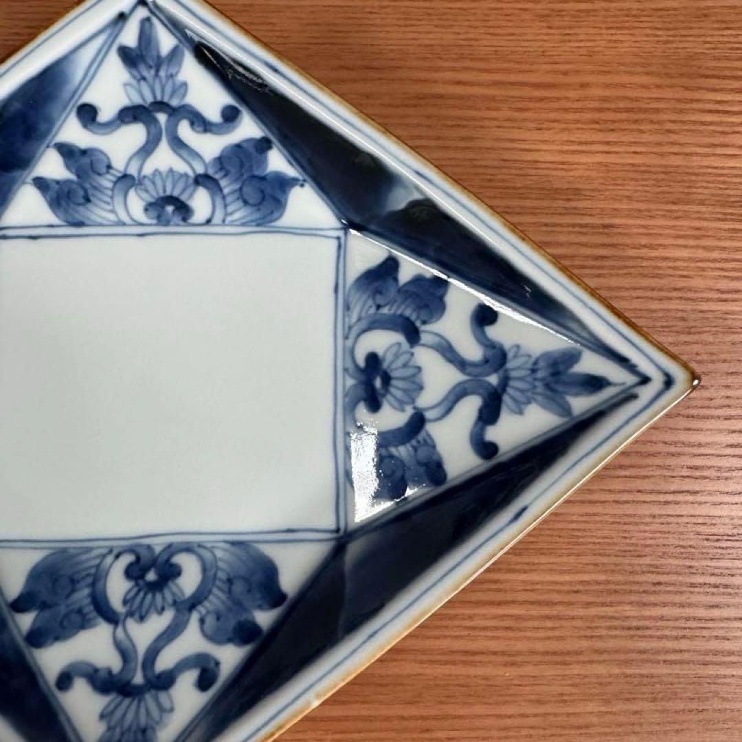 有田焼 福泉窯：染付濃唐草文 菱形高台皿 2客セット☆