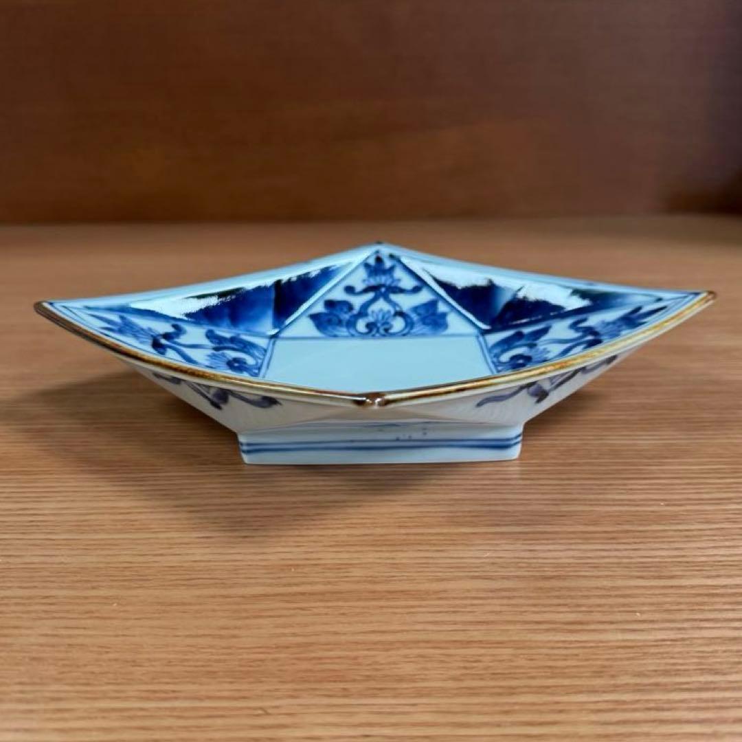 有田焼 福泉窯：染付濃唐草文 菱形高台皿 2客セット☆