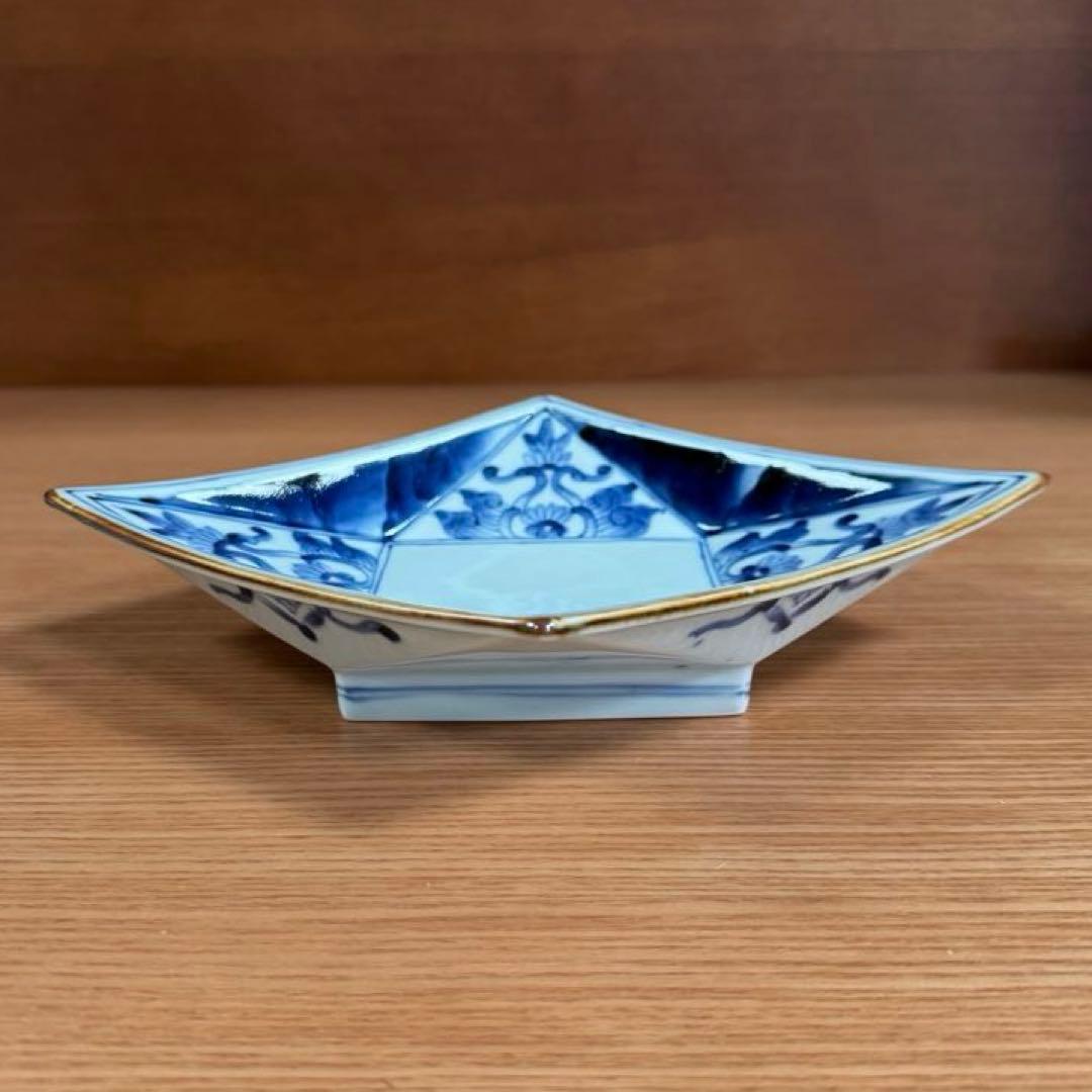 有田焼 福泉窯：染付濃唐草文 菱形高台皿 2客セット☆