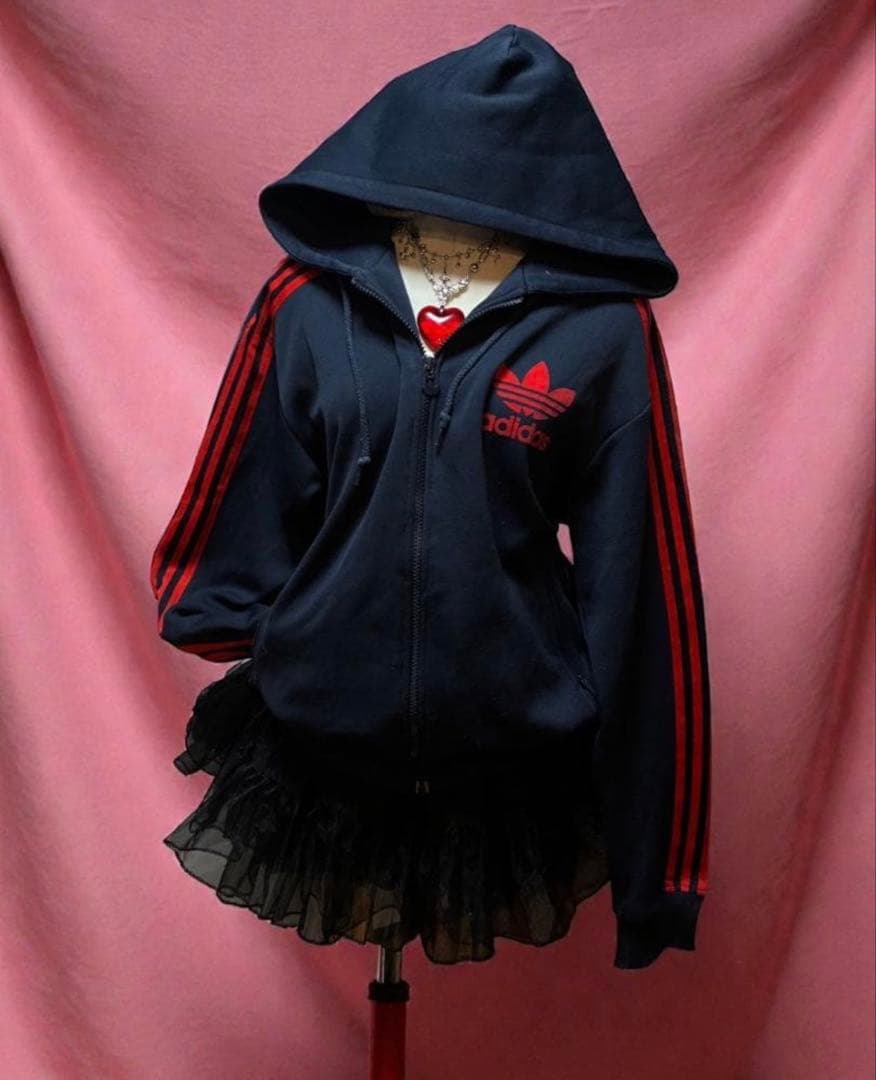 90s adidasトレフォイルフロッキーパーカーy2kグランジ平成ギャル