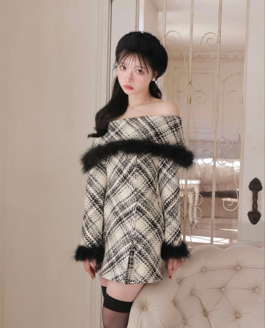 エムエメ mmeeme オフショルミニワンピース ベレー帽2点セット