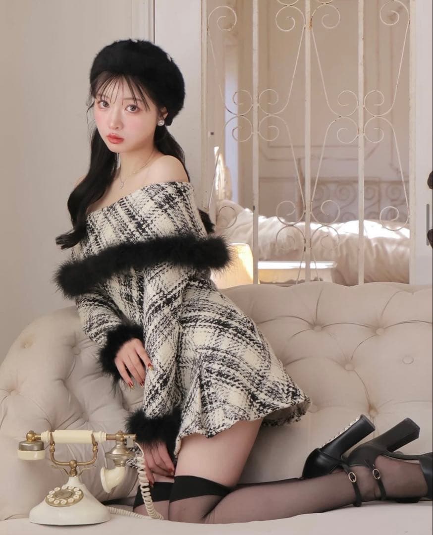 エムエメ mmeeme オフショルミニワンピース ベレー帽2点セット