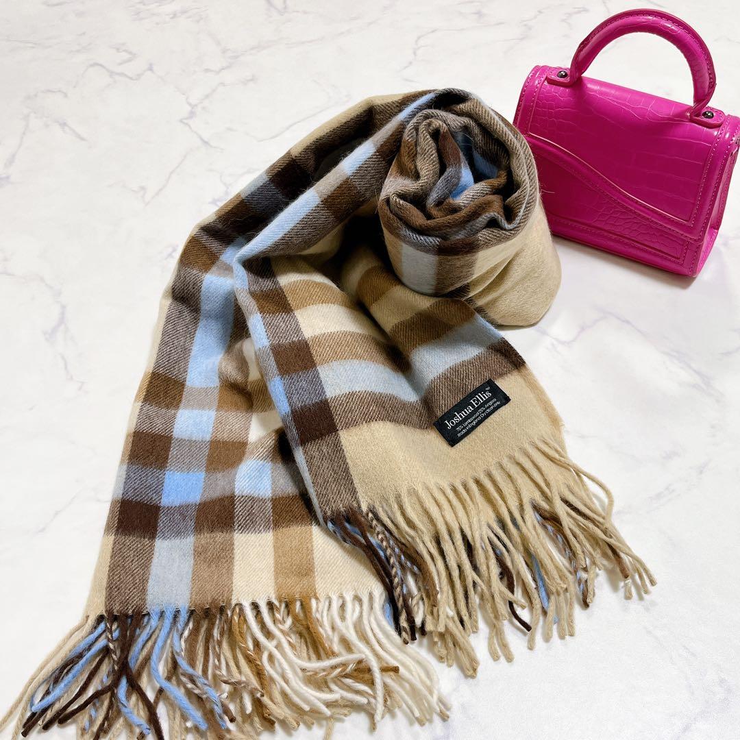 上質✨ジョシュアエリス 別注 大判ストール ベージュ チェック柄 アンゴラウール